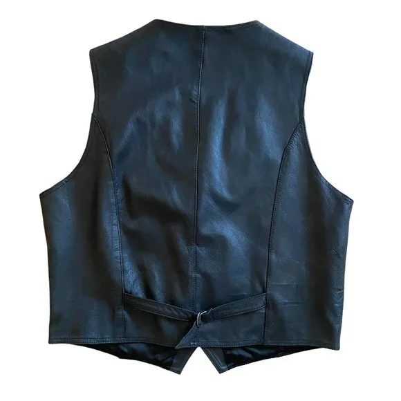 Vintage Wilsons Black All Leather 90s Y2K Moto Biker Rodeo Western Vest-XL - Picture 8 of 14